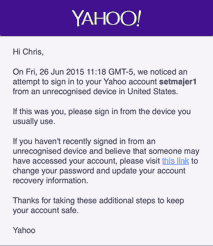 Email from Yahoo! asking me to sign-in from my ‘usual device’